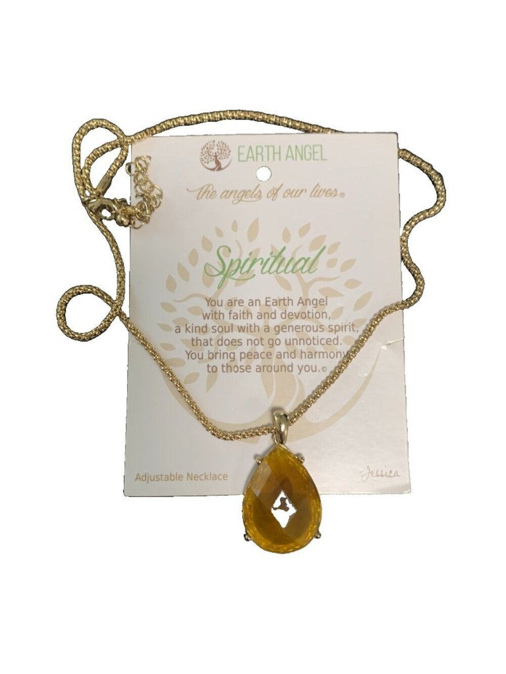 Earth Angel Spiritual Adjustable Necklace Yellow Teardrop Pendant EA8336-3